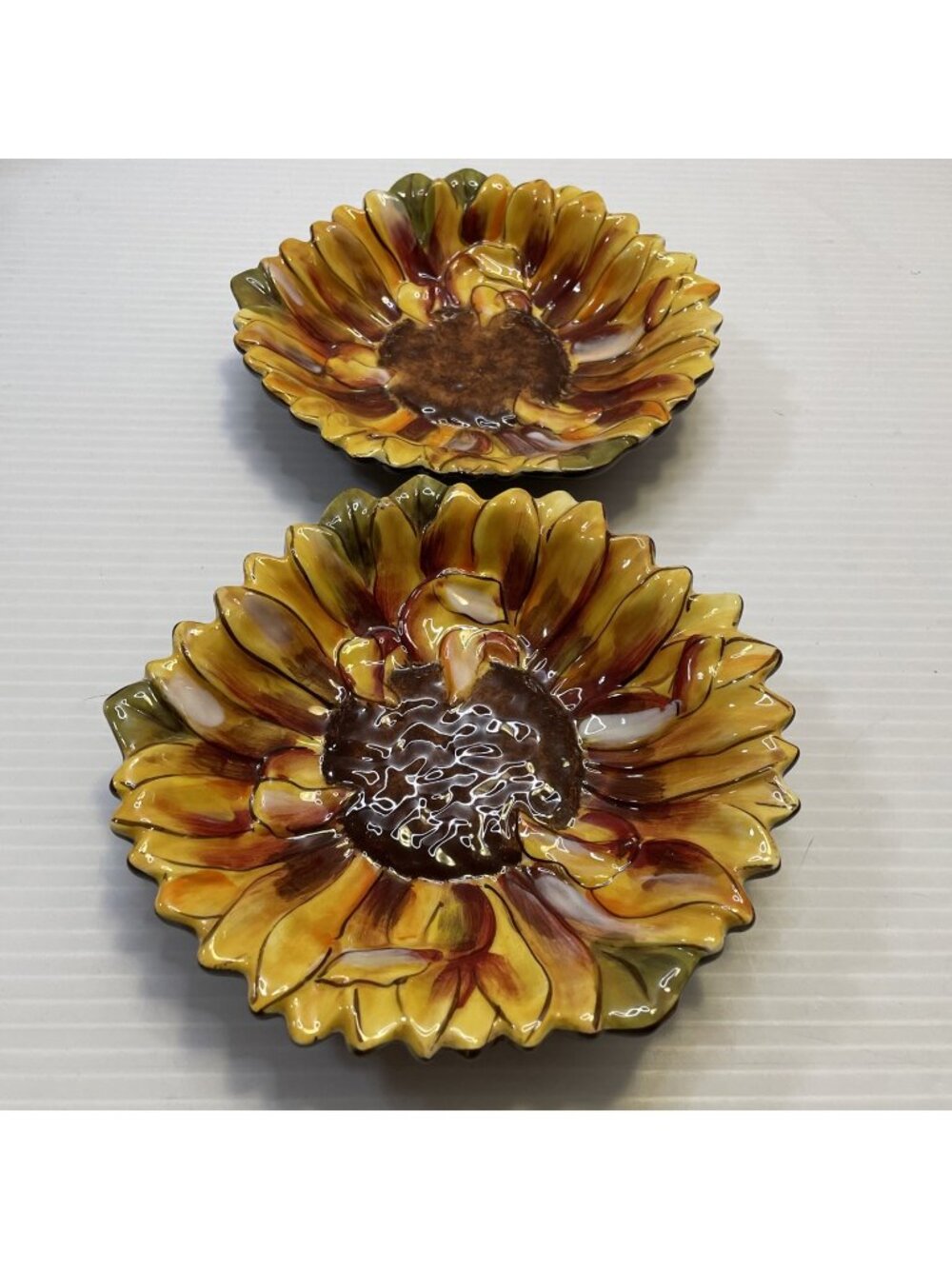 2 Clay Art Tuscan Sunflower 7" Dipping Bowls Dishes Rustic - NEW
